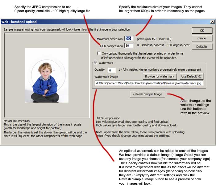 Web thumbnail upload dialog